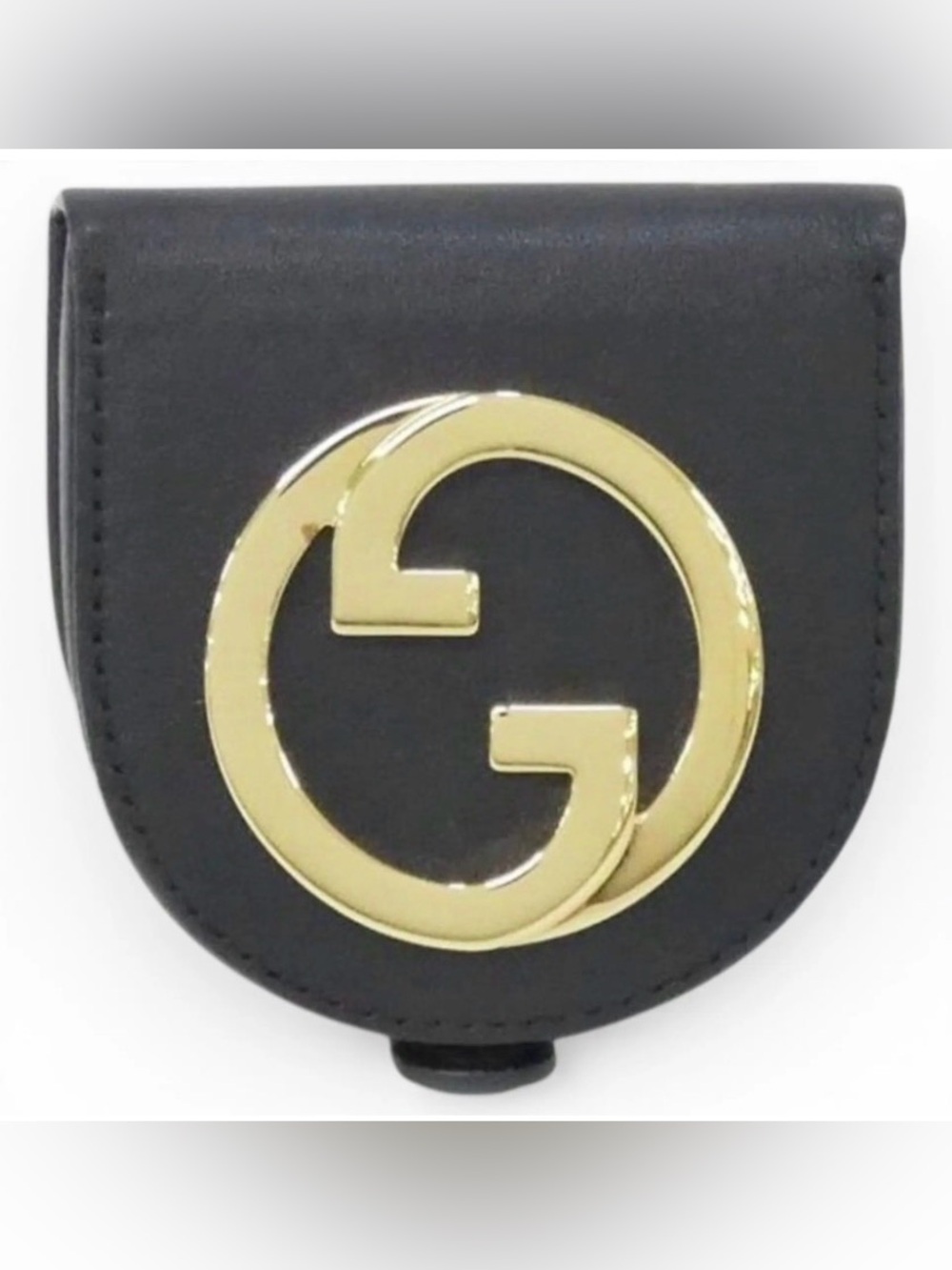 Gucci Blondie Black Coin Case Gold Interlocking Gs Leather NWOT